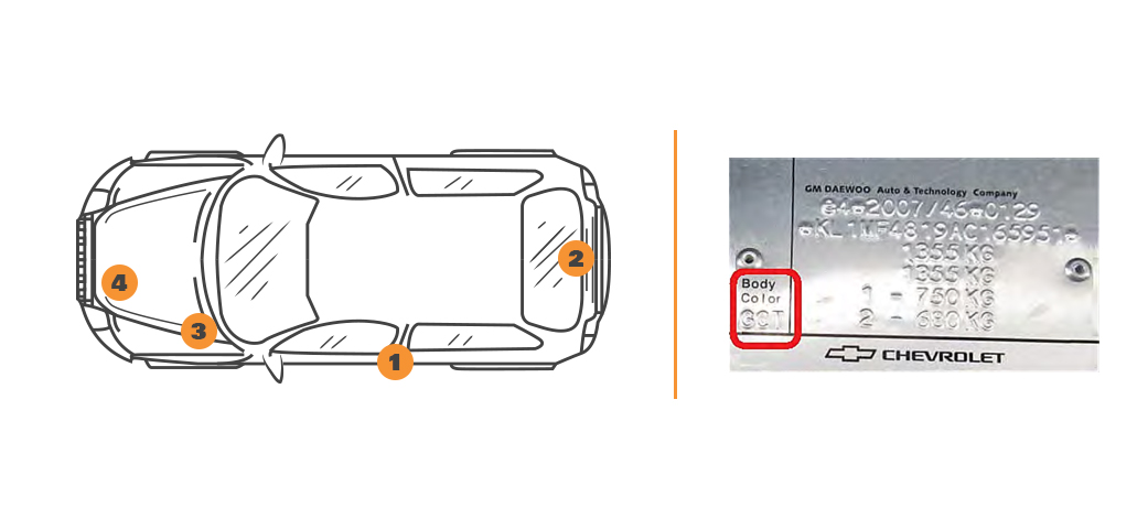 Emplacement code couleur Chevrolet