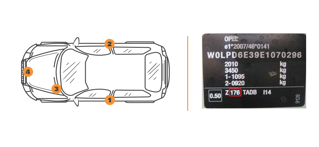 Emplacement code couleur Opel